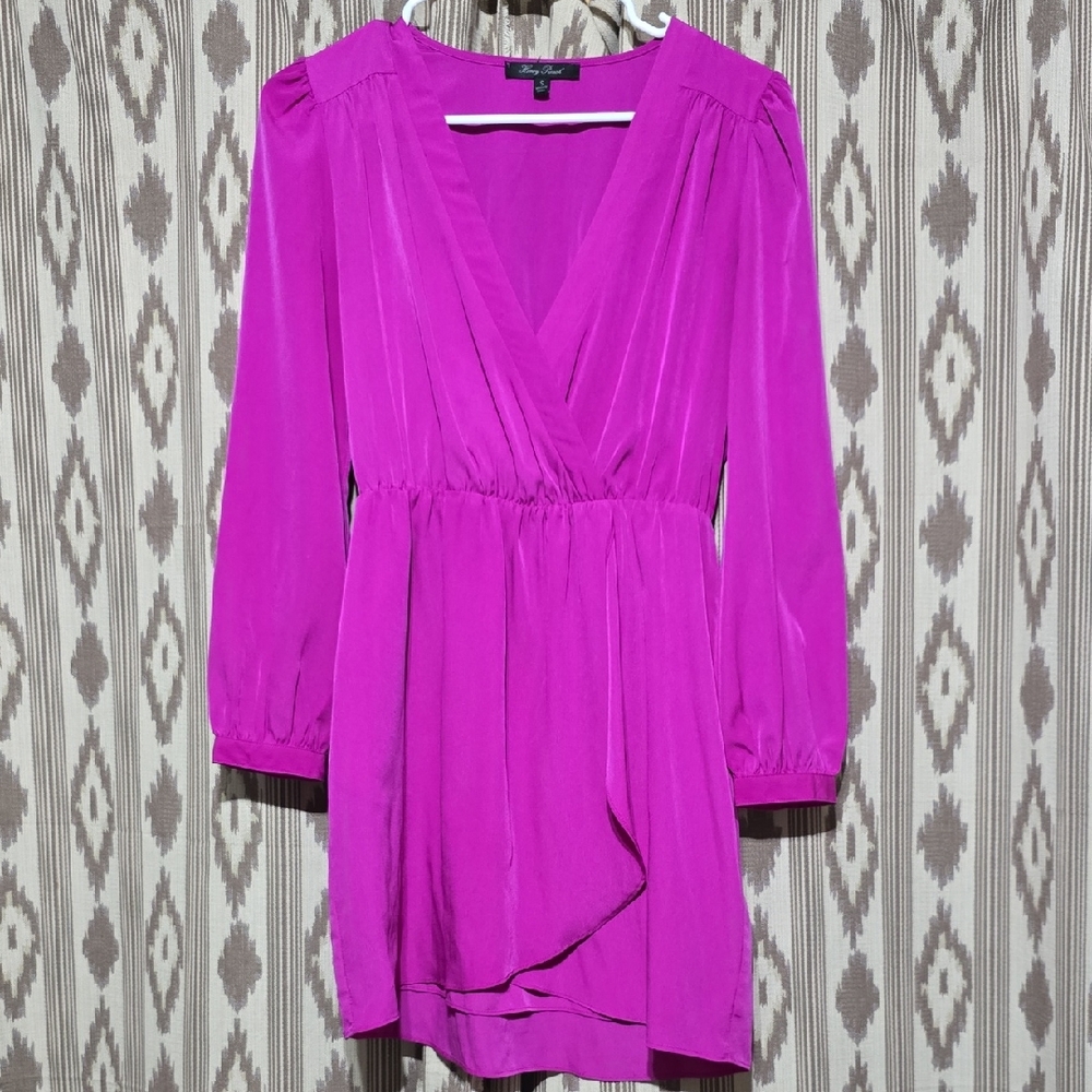 Honey Punch Fuchsia Wrap-Style Long Sleeve Mini Dress